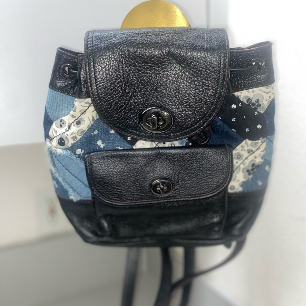 Coach Canyon Denim Patchwork Backpack Euc - image 1